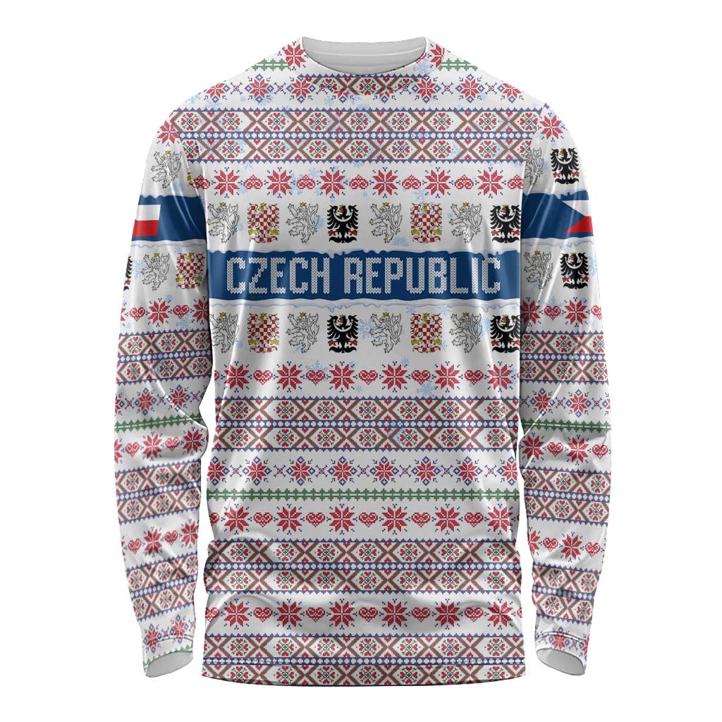 Czech Republic Christmas Long Sleeve Shirt with Folk Embroidery Design, National Coat of Arms, and Festive Motif - Wonder Print Shop