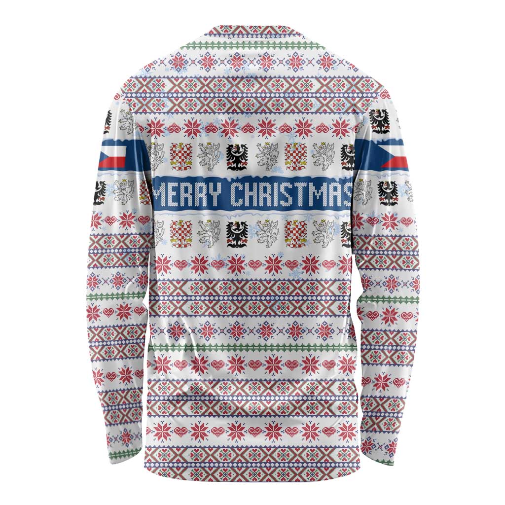 Czech Republic Christmas Long Sleeve Shirt with Folk Embroidery Design, National Coat of Arms, and Festive Motif - Wonder Print Shop