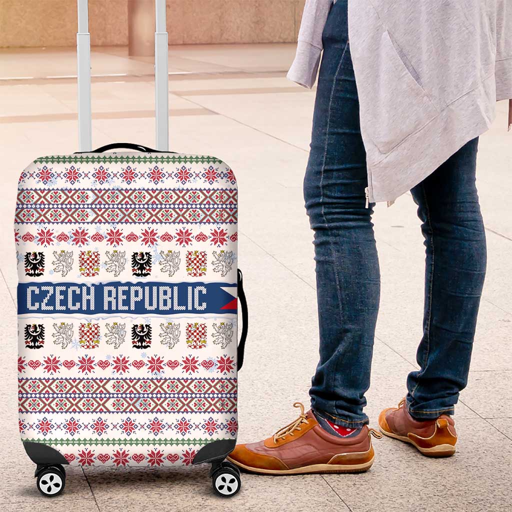 Czech Republic Christmas Luggage Cover with Folk Embroidery Design, National Coat of Arms, and Festive Motif - Wonder Print Shop