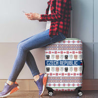 Czech Republic Christmas Luggage Cover with Folk Embroidery Design, National Coat of Arms, and Festive Motif - Wonder Print Shop