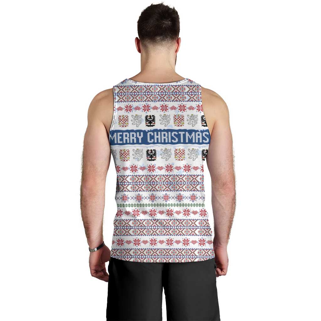 Czech Republic Christmas Men Tank Top with Folk Embroidery Design, National Coat of Arms, and Festive Motif - Wonder Print Shop