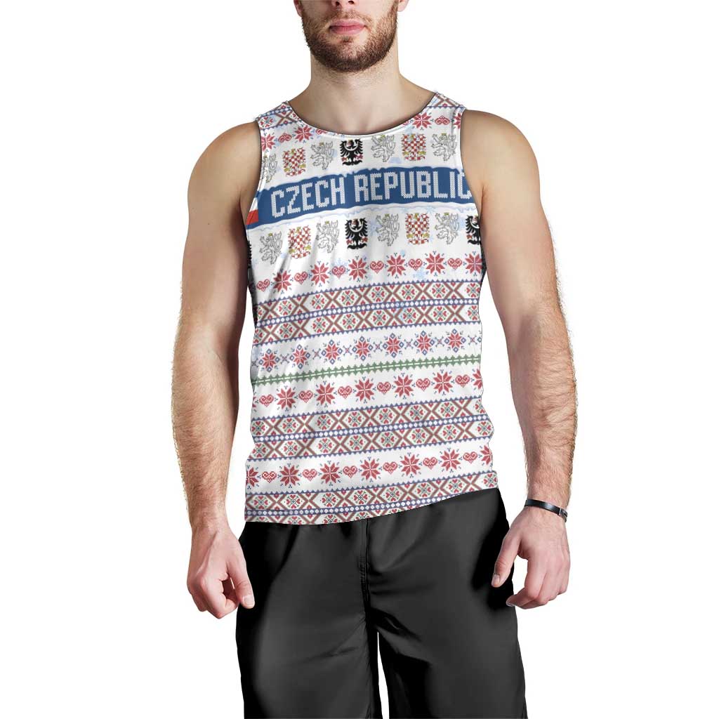 Czech Republic Christmas Men Tank Top with Folk Embroidery Design, National Coat of Arms, and Festive Motif - Wonder Print Shop