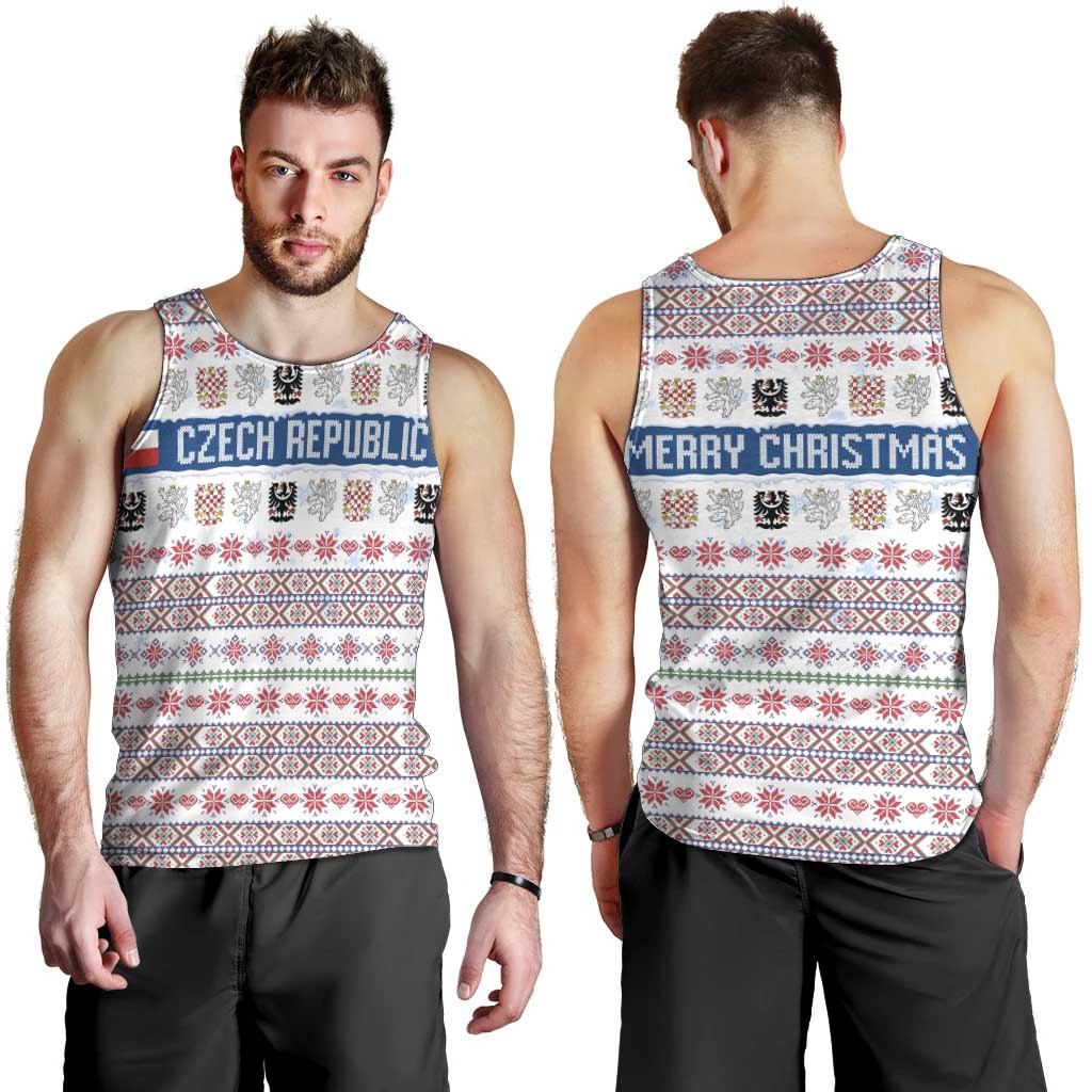 Czech Republic Christmas Men Tank Top with Folk Embroidery Design, National Coat of Arms, and Festive Motif - Wonder Print Shop