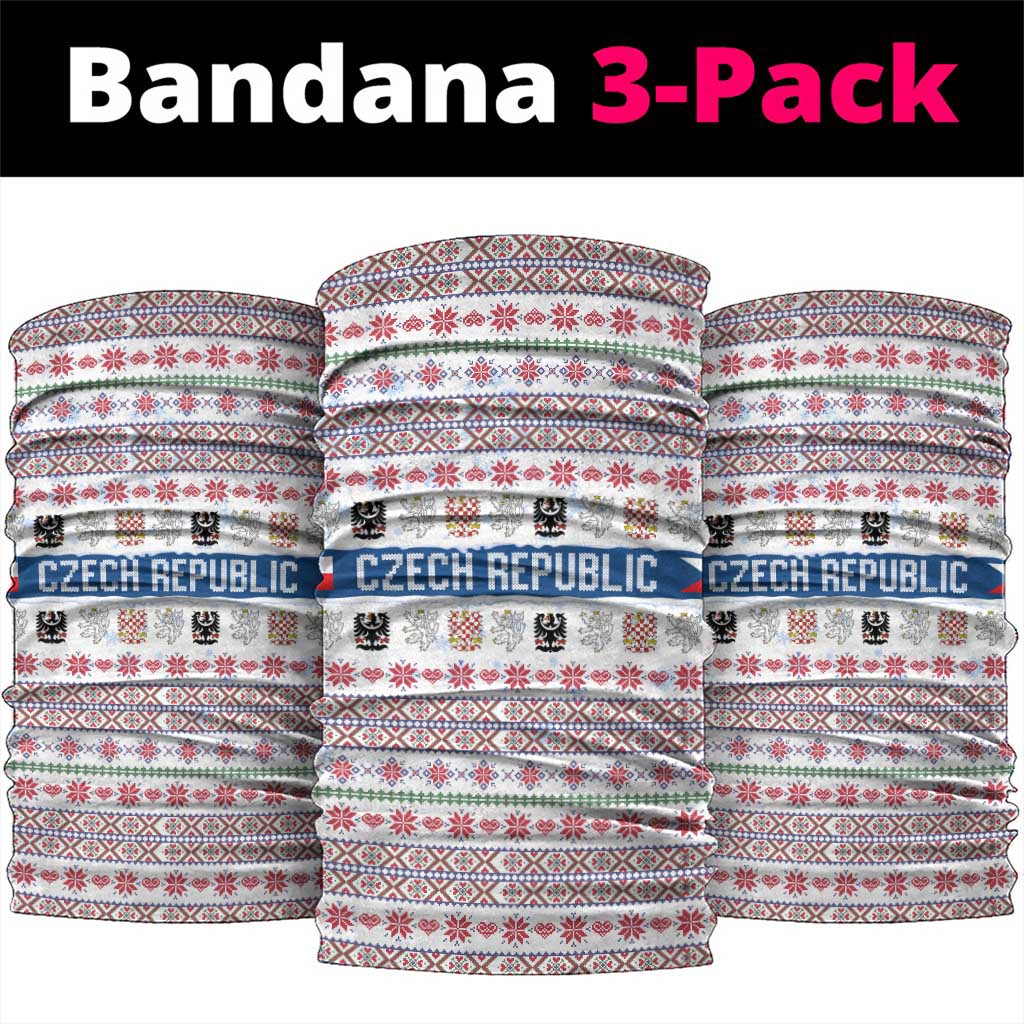 Czech Republic Christmas Neck Gaiter with Folk Embroidery Design, National Coat of Arms, and Festive Motif - Wonder Print Shop