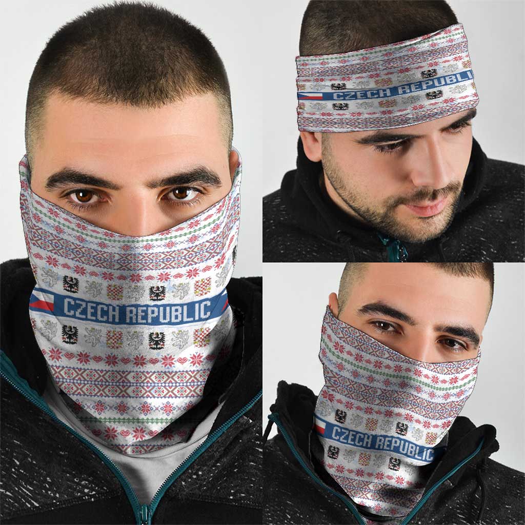 Czech Republic Christmas Neck Gaiter with Folk Embroidery Design, National Coat of Arms, and Festive Motif - Wonder Print Shop