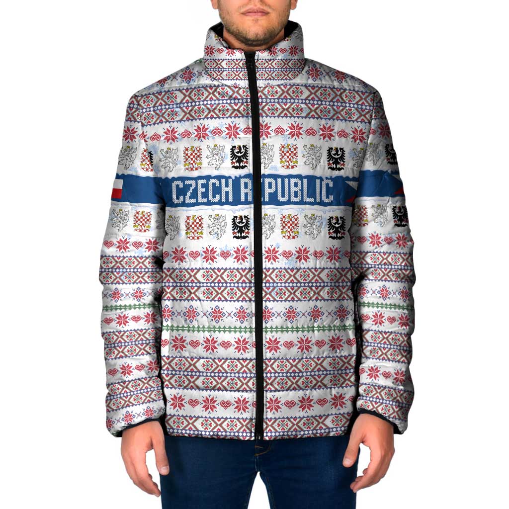 Czech Republic Christmas Padded Jacket with Folk Embroidery Design, National Coat of Arms, and Festive Motif - Wonder Print Shop