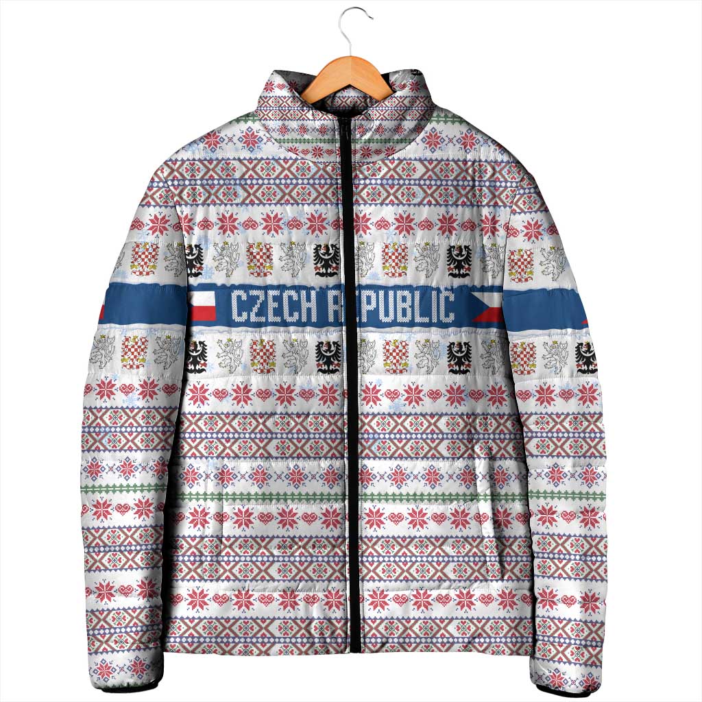 Czech Republic Christmas Padded Jacket with Folk Embroidery Design, National Coat of Arms, and Festive Motif - Wonder Print Shop