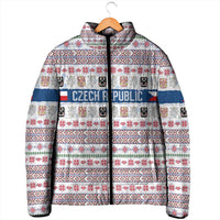 Czech Republic Christmas Padded Jacket with Folk Embroidery Design, National Coat of Arms, and Festive Motif - Wonder Print Shop