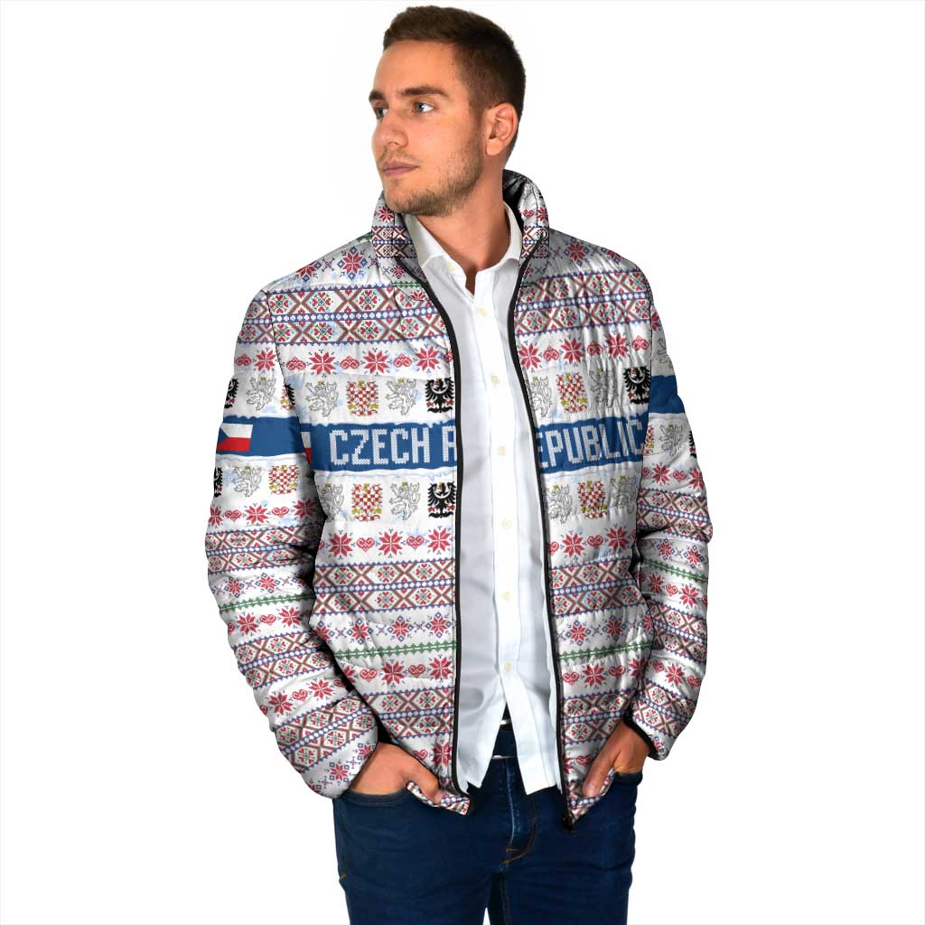 Czech Republic Christmas Padded Jacket with Folk Embroidery Design, National Coat of Arms, and Festive Motif - Wonder Print Shop