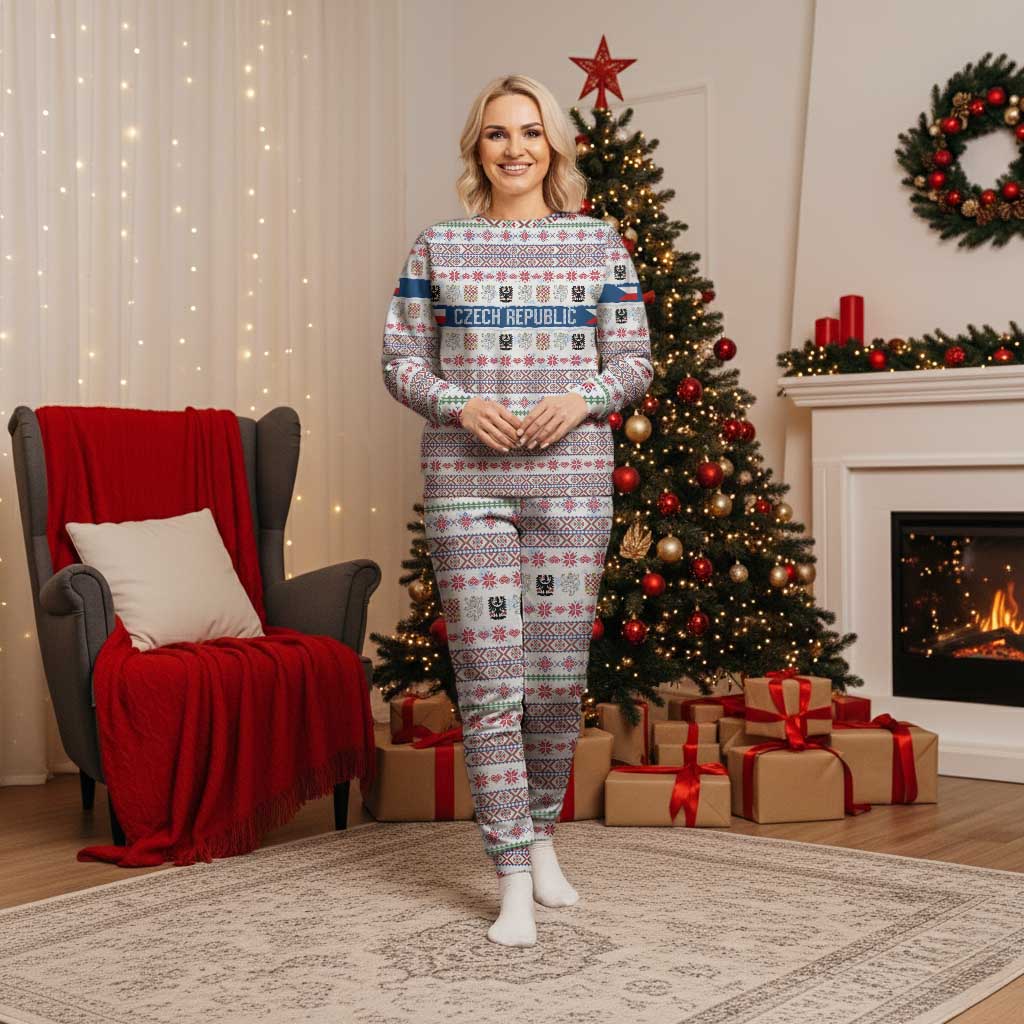 Czech Republic Christmas Pajama Set with Folk Embroidery Design, National Coat of Arms, and Festive Motif - Wonder Print Shop