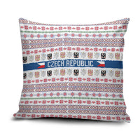 Czech Republic Christmas Pillow Cover with Folk Embroidery Design, National Coat of Arms, and Festive Motif - Wonder Print Shop