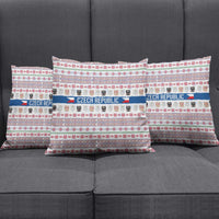 Czech Republic Christmas Pillow Cover with Folk Embroidery Design, National Coat of Arms, and Festive Motif - Wonder Print Shop