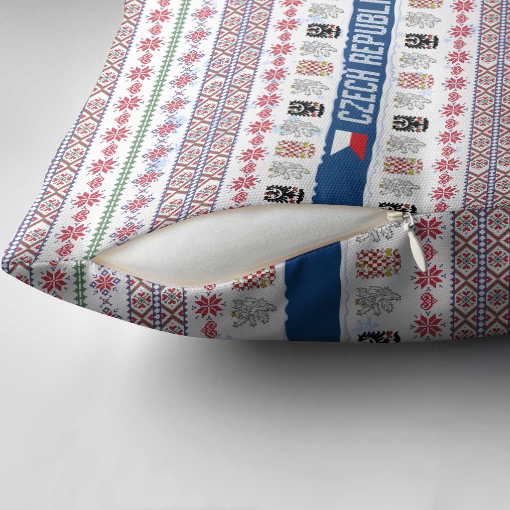 Czech Republic Christmas Pillow Cover with Folk Embroidery Design, National Coat of Arms, and Festive Motif - Wonder Print Shop