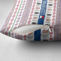 Czech Republic Christmas Pillow Cover with Folk Embroidery Design, National Coat of Arms, and Festive Motif - Wonder Print Shop