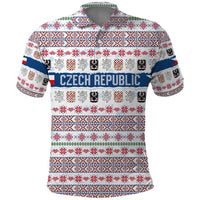 Czech Republic Christmas Polo Shirt with Folk Embroidery Design, National Coat of Arms, and Festive Motif - Wonder Print Shop
