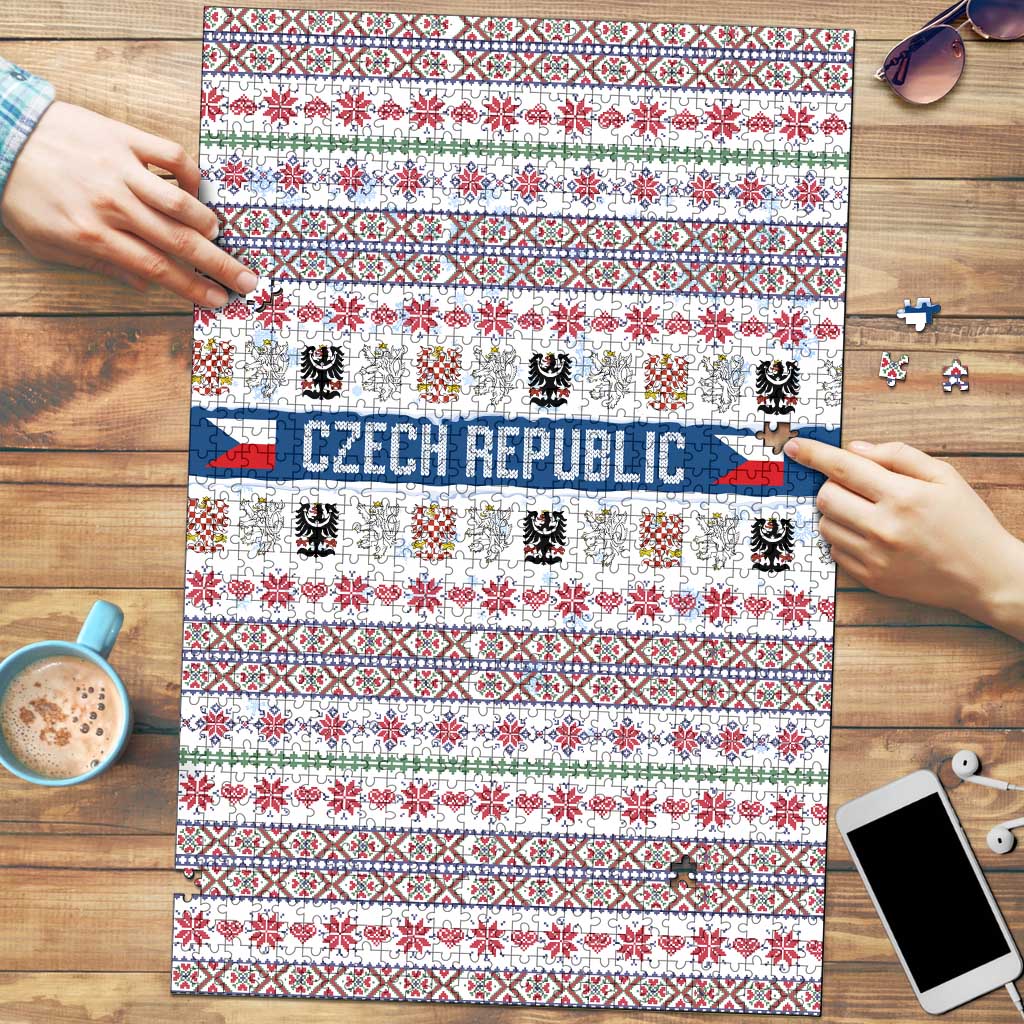 Czech Republic Christmas Puzzle with Folk Embroidery Design, National Coat of Arms, and Festive Motif - Wonder Print Shop