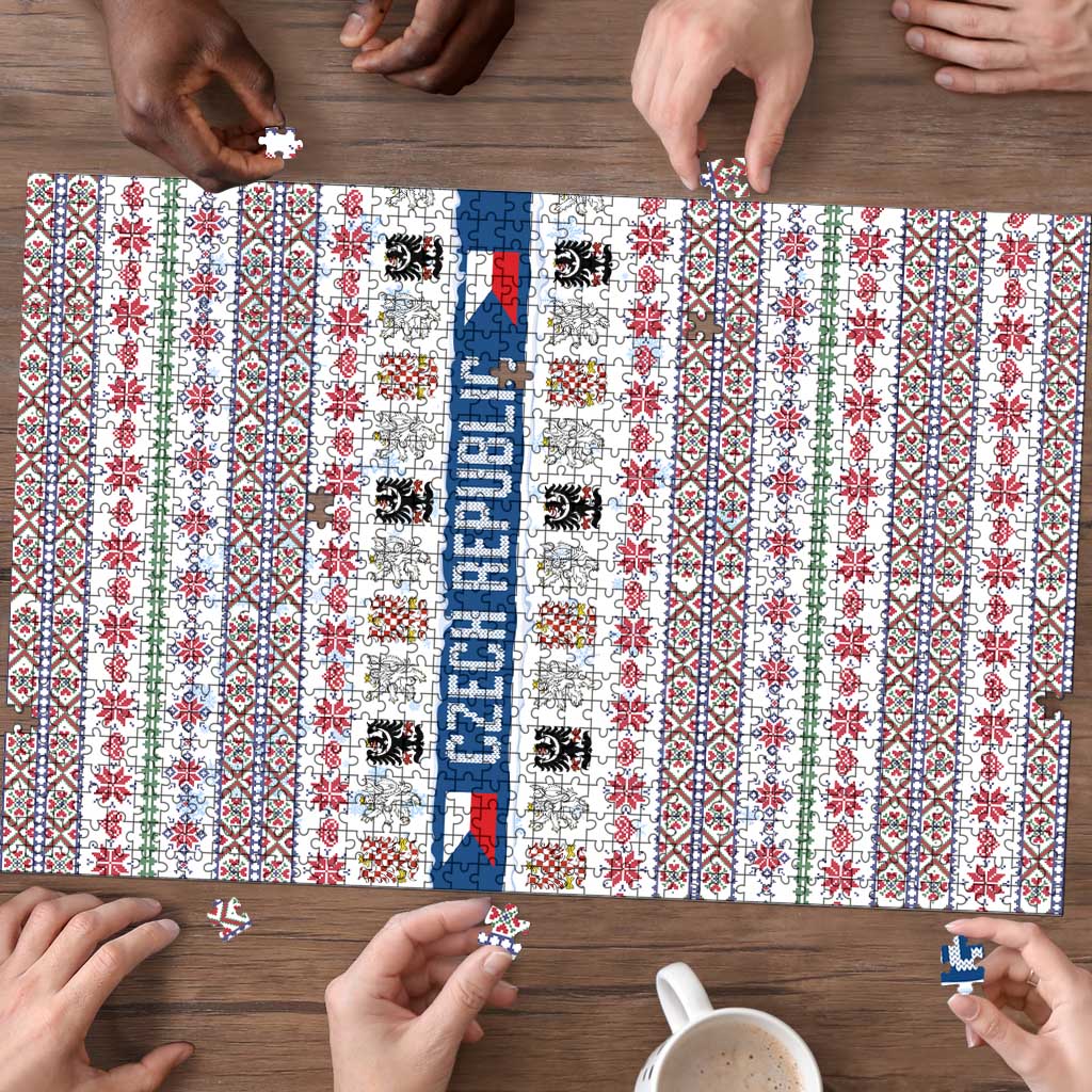 Czech Republic Christmas Puzzle with Folk Embroidery Design, National Coat of Arms, and Festive Motif - Wonder Print Shop