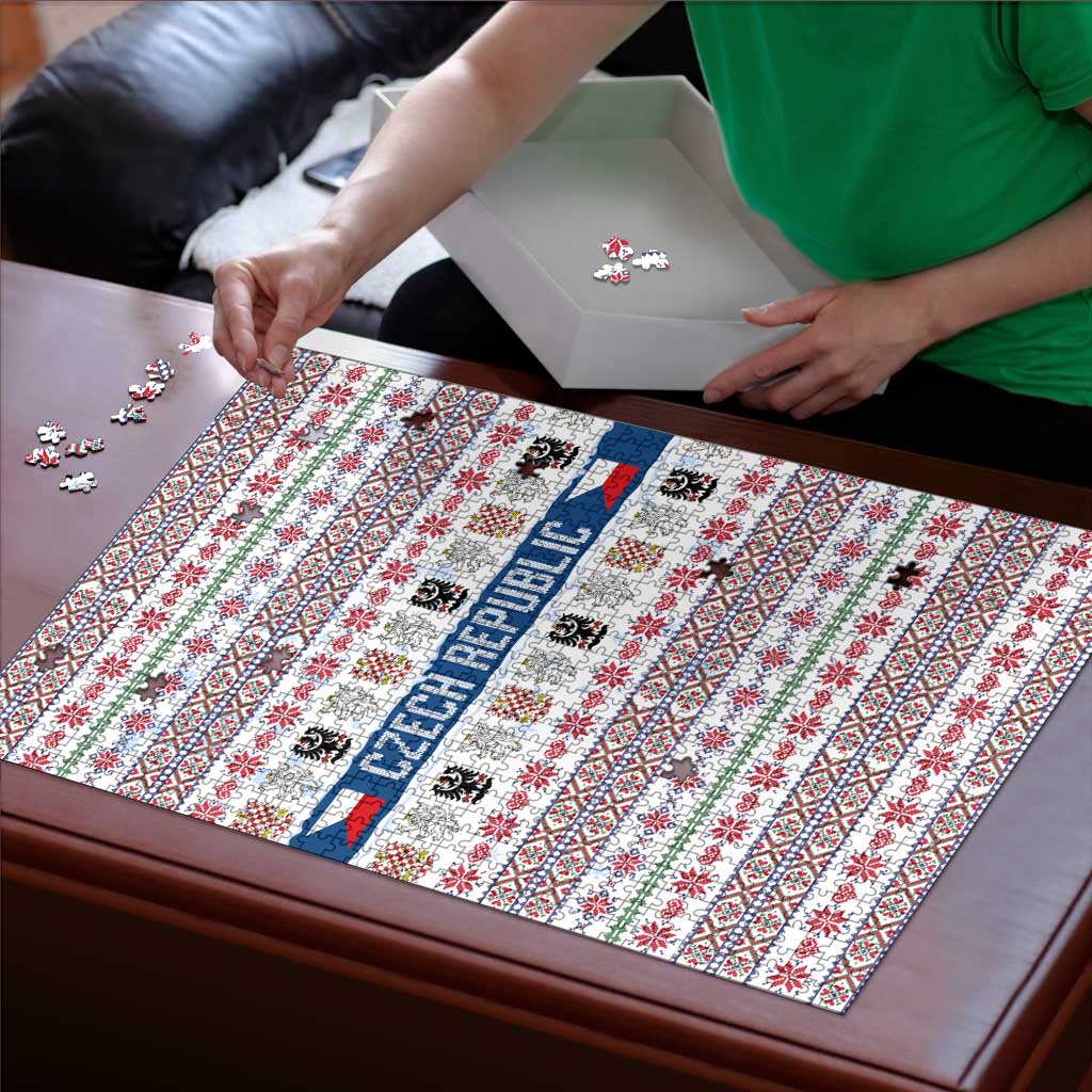 Czech Republic Christmas Puzzle with Folk Embroidery Design, National Coat of Arms, and Festive Motif - Wonder Print Shop