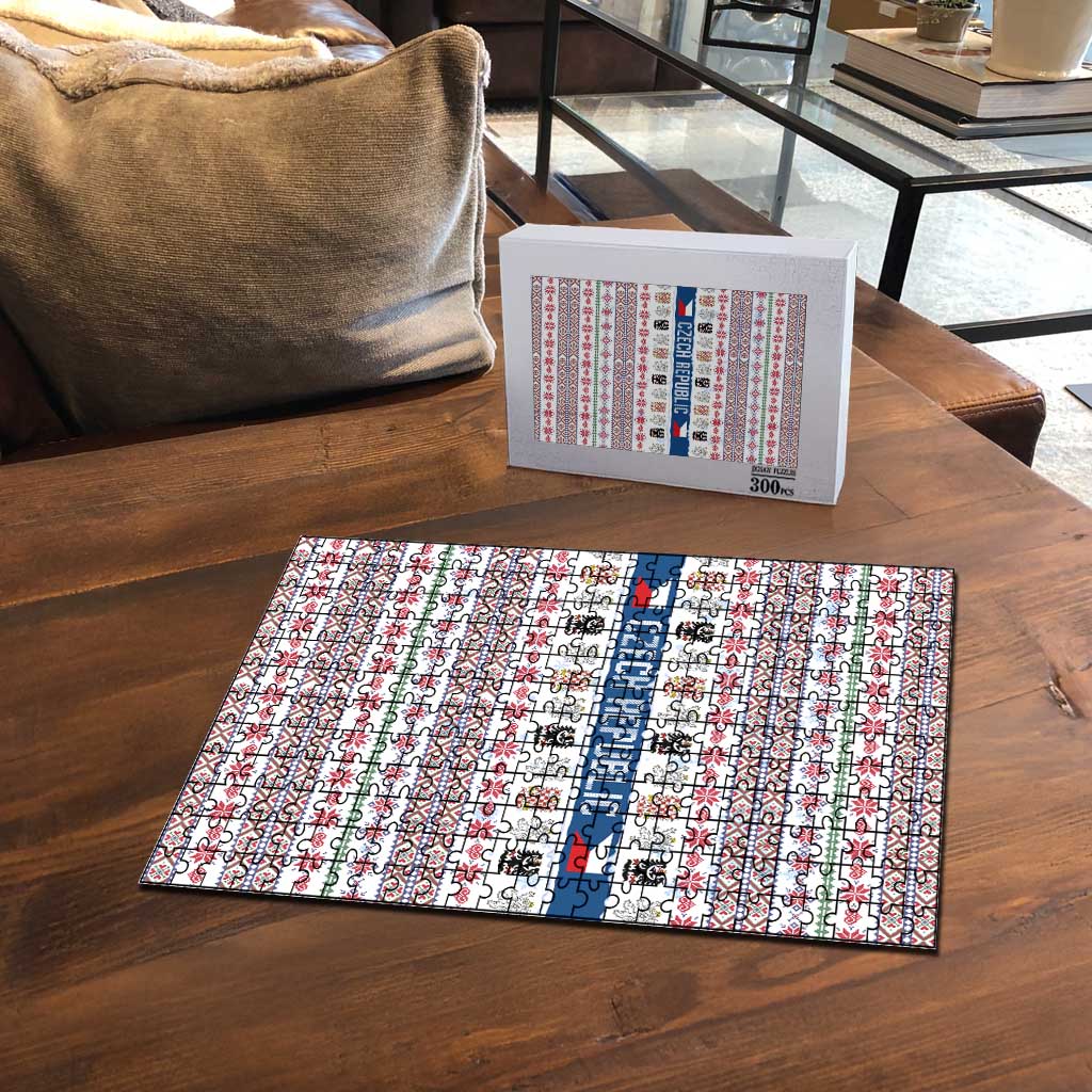 Czech Republic Christmas Puzzle with Folk Embroidery Design, National Coat of Arms, and Festive Motif - Wonder Print Shop