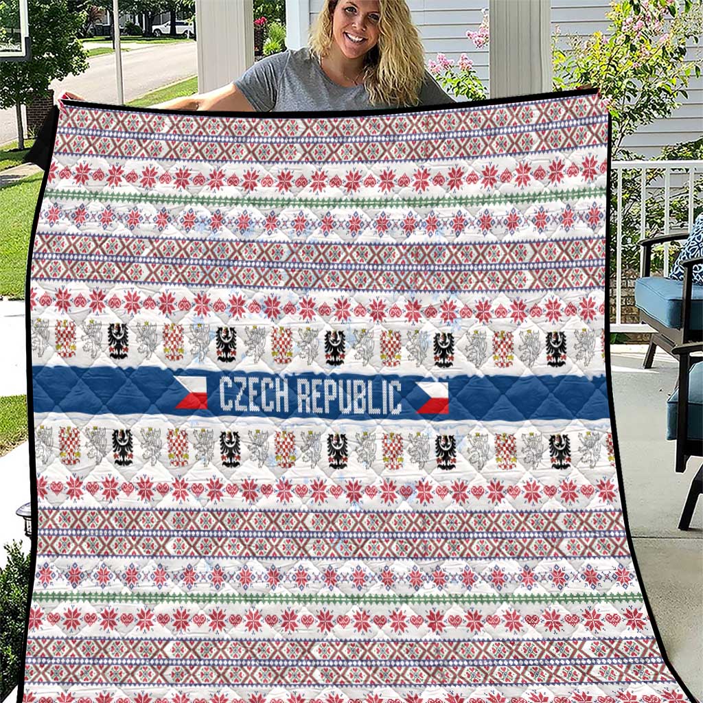 Czech Republic Christmas Quilt with Folk Embroidery Design, National Coat of Arms, and Festive Motif - Wonder Print Shop