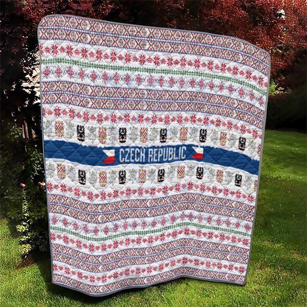 Czech Republic Christmas Quilt with Folk Embroidery Design, National Coat of Arms, and Festive Motif - Wonder Print Shop