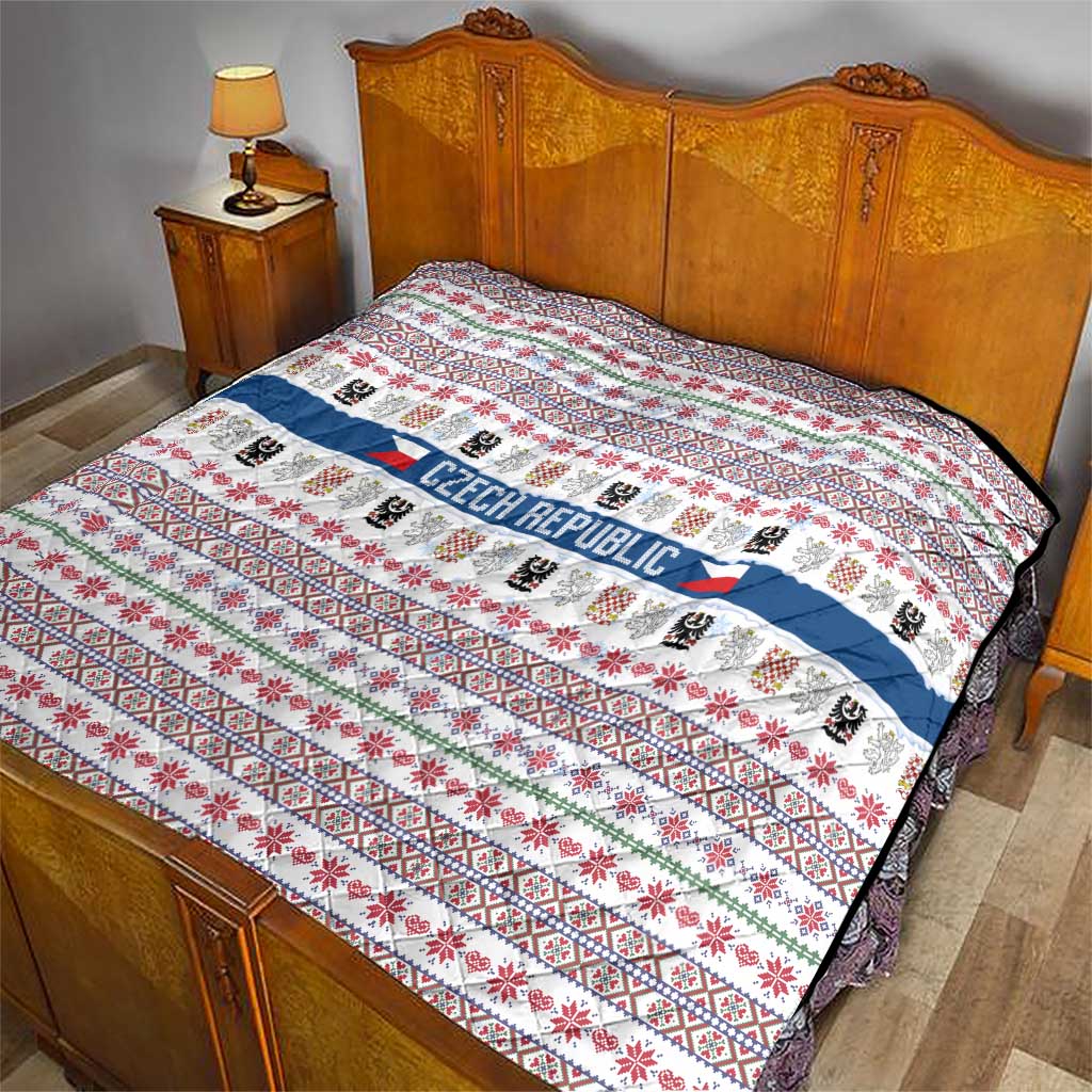 Czech Republic Christmas Quilt with Folk Embroidery Design, National Coat of Arms, and Festive Motif - Wonder Print Shop
