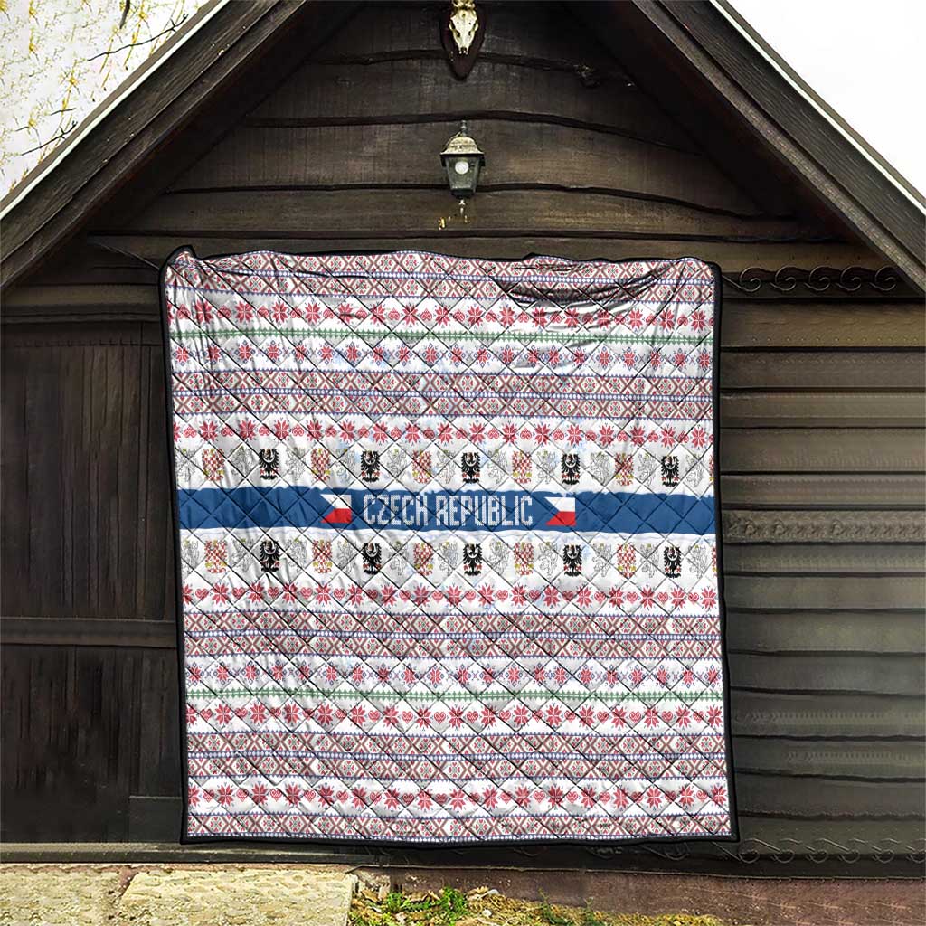 Czech Republic Christmas Quilt with Folk Embroidery Design, National Coat of Arms, and Festive Motif - Wonder Print Shop