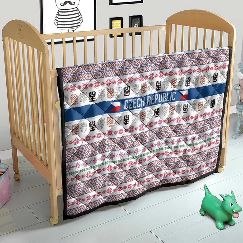 Czech Republic Christmas Quilt with Folk Embroidery Design, National Coat of Arms, and Festive Motif - Wonder Print Shop