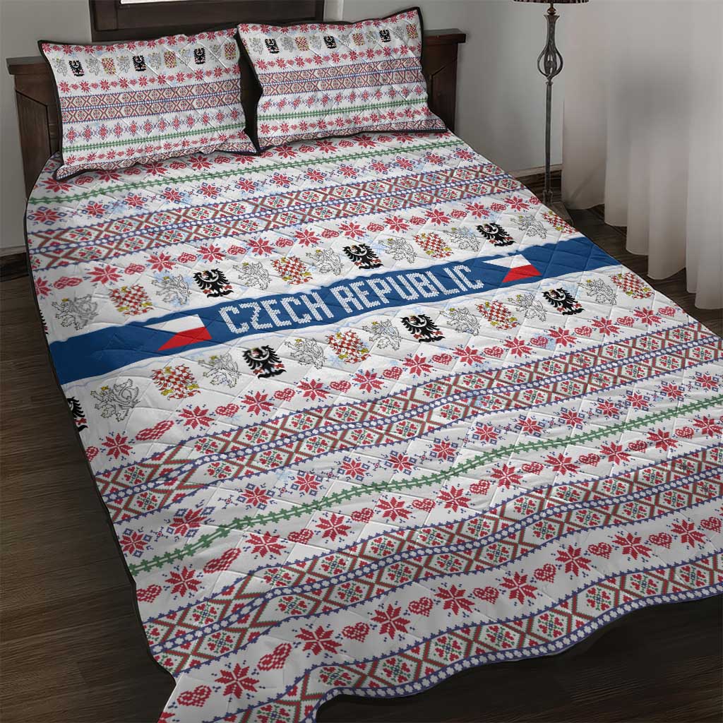 Czech Republic Christmas Quilt Bed Set with Folk Embroidery Design, National Coat of Arms, and Festive Motif - Wonder Print Shop