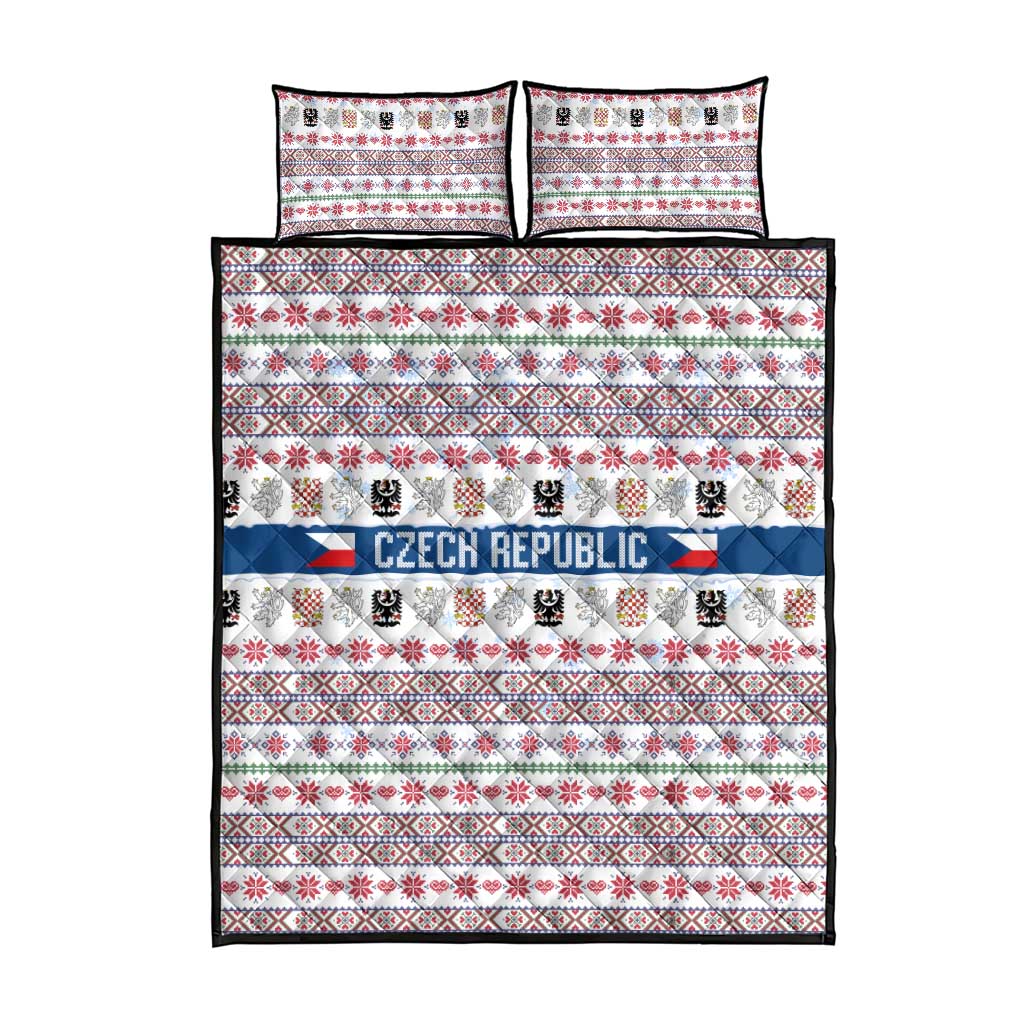 Czech Republic Christmas Quilt Bed Set with Folk Embroidery Design, National Coat of Arms, and Festive Motif - Wonder Print Shop