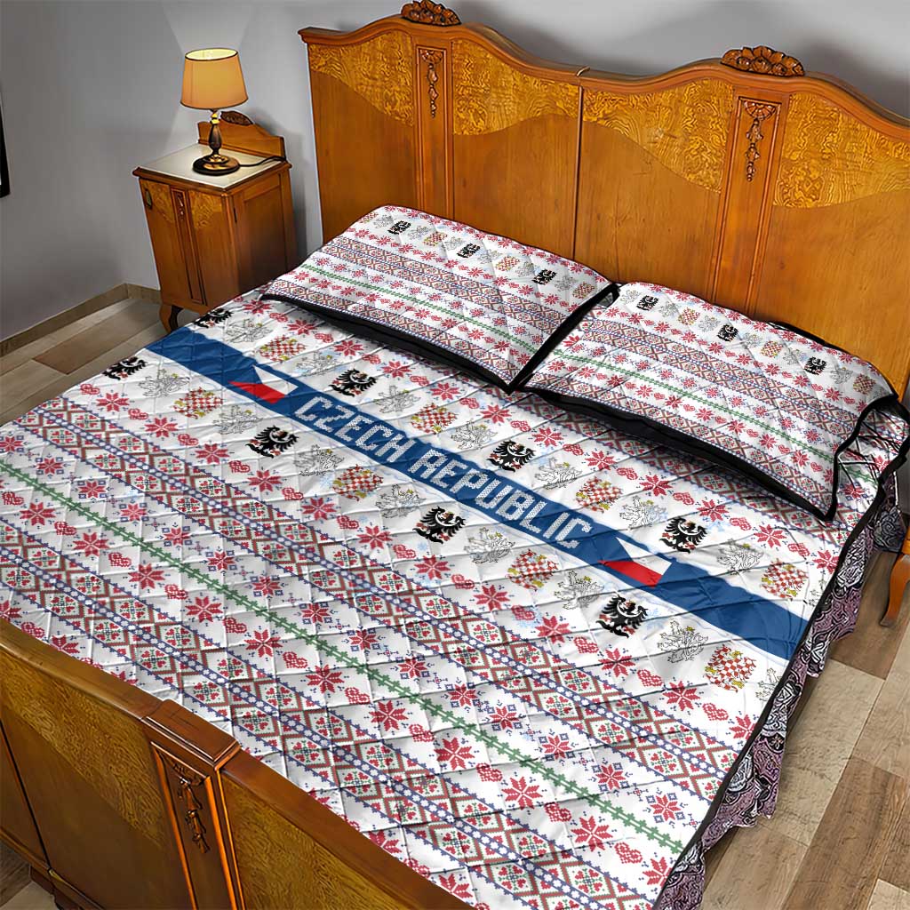 Czech Republic Christmas Quilt Bed Set with Folk Embroidery Design, National Coat of Arms, and Festive Motif - Wonder Print Shop