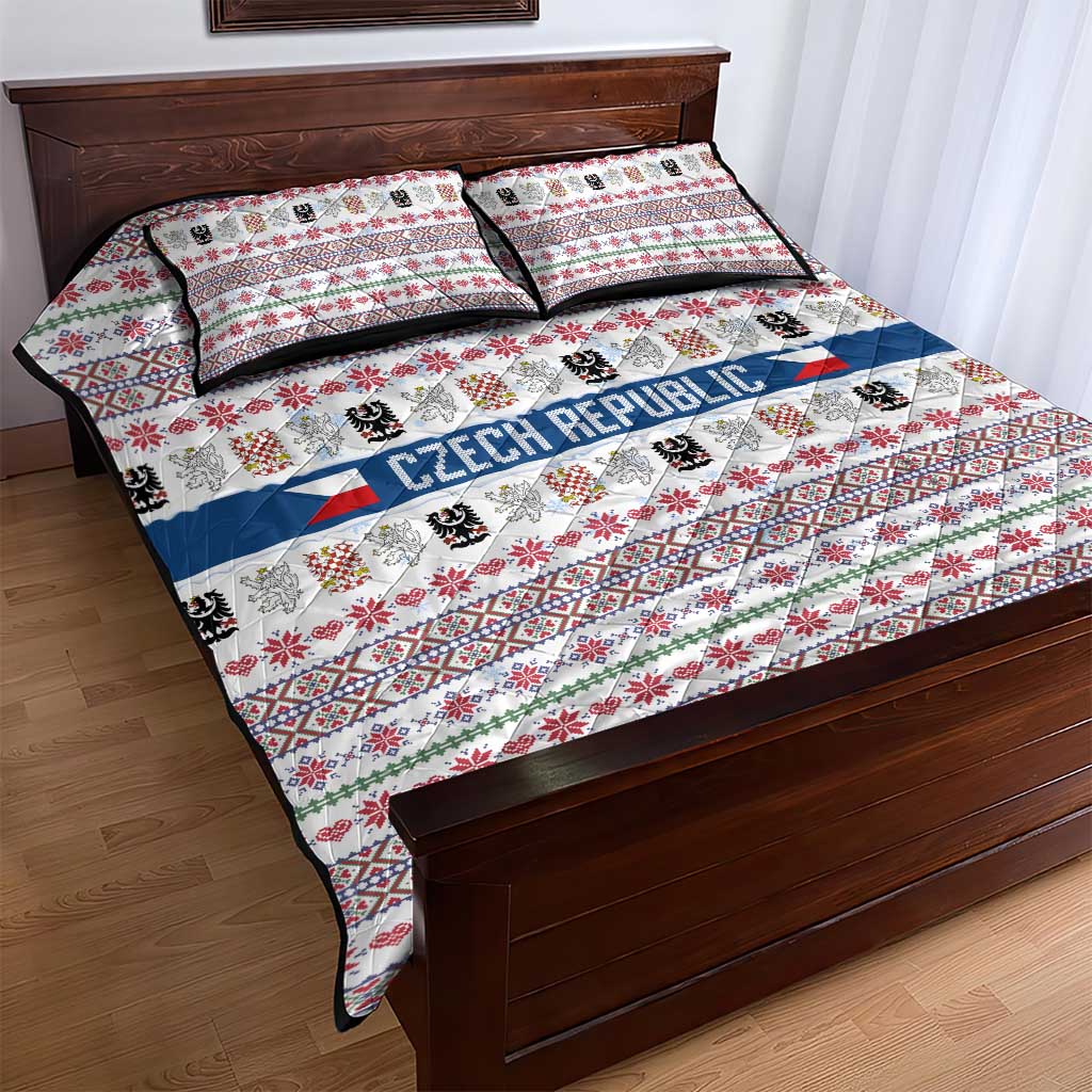 Czech Republic Christmas Quilt Bed Set with Folk Embroidery Design, National Coat of Arms, and Festive Motif - Wonder Print Shop
