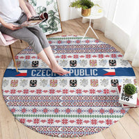 Czech Republic Christmas Round Carpet with Folk Embroidery Design, National Coat of Arms, and Festive Motif - Wonder Print Shop
