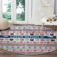 Czech Republic Christmas Round Carpet with Folk Embroidery Design, National Coat of Arms, and Festive Motif - Wonder Print Shop