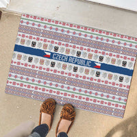 Czech Republic Christmas Rubber Doormat with Folk Embroidery Design, National Coat of Arms, and Festive Motif - Wonder Print Shop
