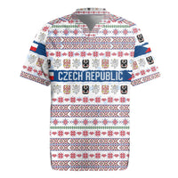 Czech Republic Christmas Rugby Jersey with Folk Embroidery Design, National Coat of Arms, and Festive Motif - Wonder Print Shop