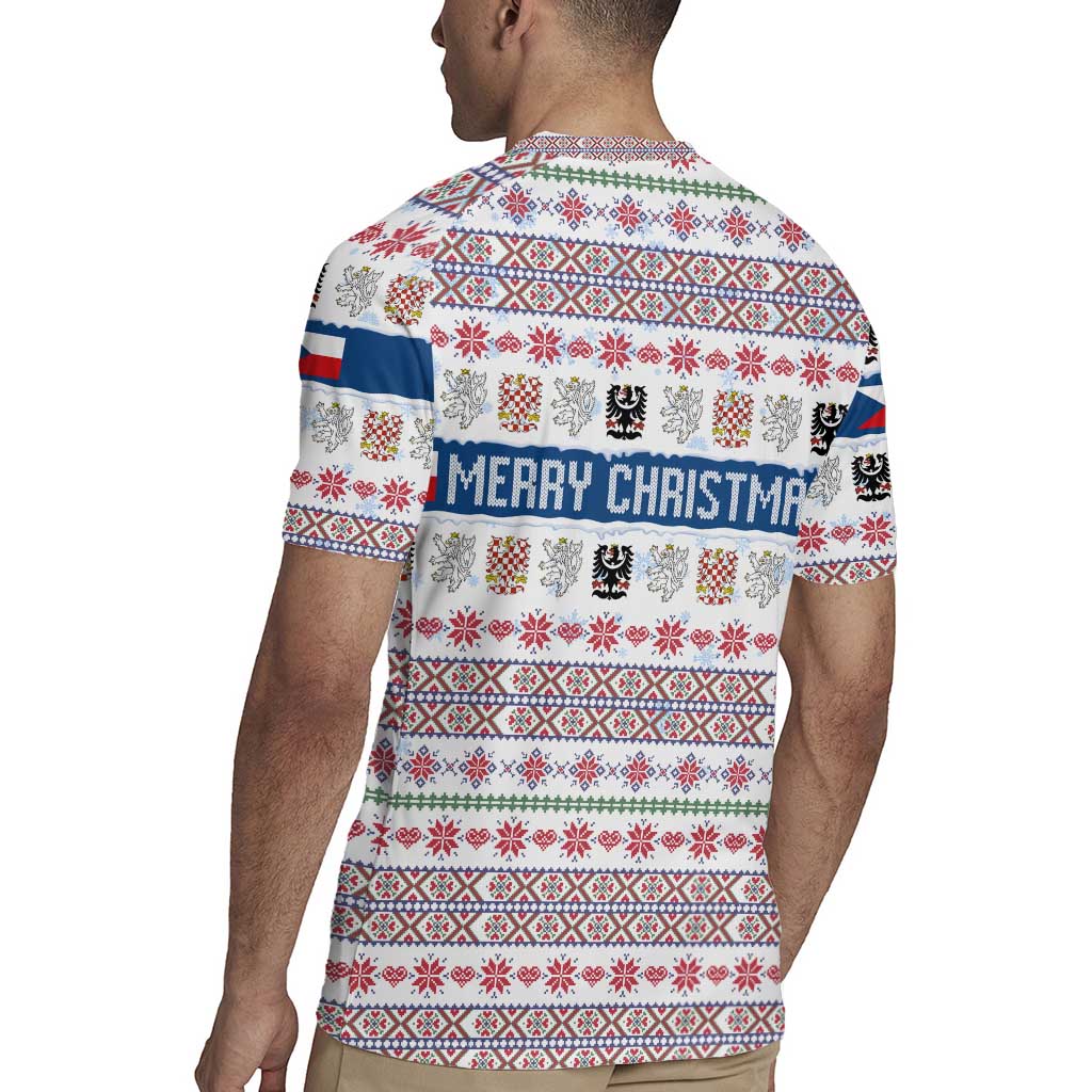 Czech Republic Christmas Rugby Jersey with Folk Embroidery Design, National Coat of Arms, and Festive Motif - Wonder Print Shop
