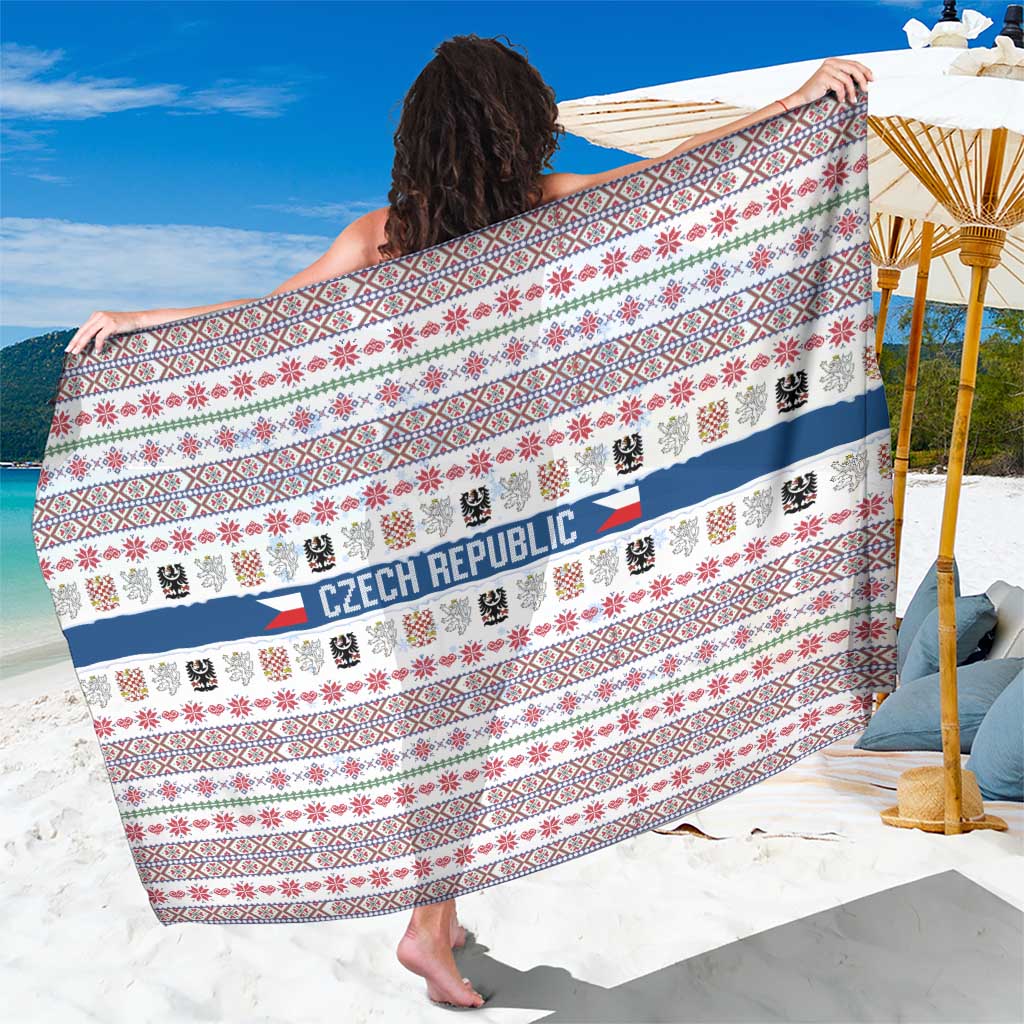 Czech Republic Christmas Sarong with Folk Embroidery Design, National Coat of Arms, and Festive Motif - Wonder Print Shop