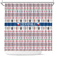 Czech Republic Christmas Shower Curtain with Folk Embroidery Design, National Coat of Arms, and Festive Motif - Wonder Print Shop