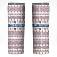 Czech Republic Christmas Skinny Tumbler with Folk Embroidery Design, National Coat of Arms, and Festive Motif - Wonder Print Shop