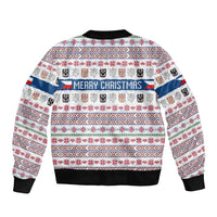 Czech Republic Christmas Sleeve Zip Bomber Jacket with Folk Embroidery Design, National Coat of Arms, and Festive Motif - Wonder Print Shop