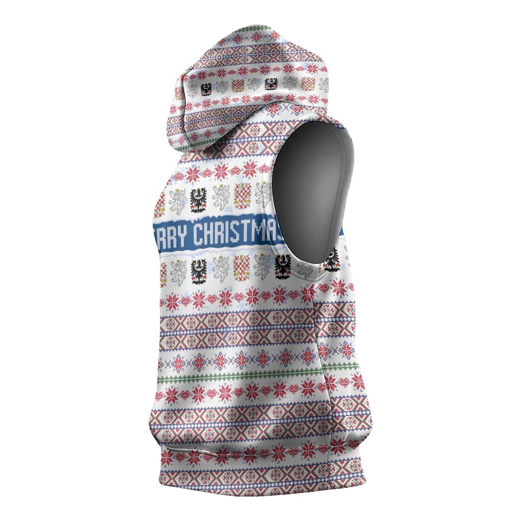 Czech Republic Christmas Sleeveless Hoodie with Folk Embroidery Design, National Coat of Arms, and Festive Motif - Wonder Print Shop
