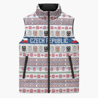 Czech Republic Christmas Sleeveless Puffer Jacket with Folk Embroidery Design, National Coat of Arms, and Festive Motif - Wonder Print Shop