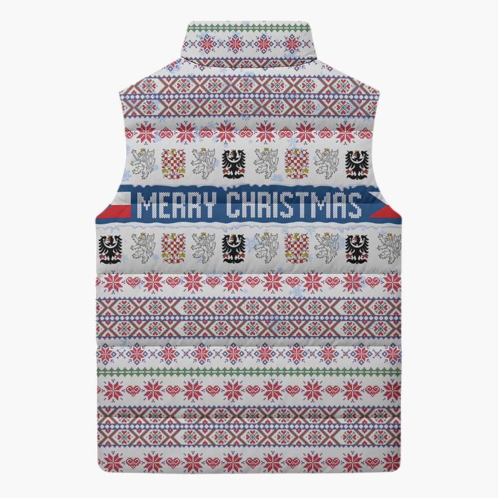 Czech Republic Christmas Sleeveless Puffer Jacket with Folk Embroidery Design, National Coat of Arms, and Festive Motif - Wonder Print Shop