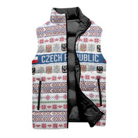 Czech Republic Christmas Sleeveless Puffer Jacket with Folk Embroidery Design, National Coat of Arms, and Festive Motif - Wonder Print Shop
