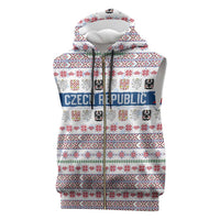 Czech Republic Christmas Sleeveless Zip Hoodie with Folk Embroidery Design, National Coat of Arms, and Festive Motif - Wonder Print Shop