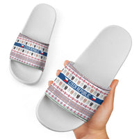 Czech Republic Christmas Slide Sandals with Folk Embroidery Design, National Coat of Arms, and Festive Motif - Wonder Print Shop