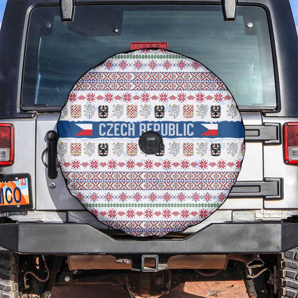 Czech Republic Christmas Spare Tire Cover with Folk Embroidery Design, National Coat of Arms, and Festive Motif - Wonder Print Shop