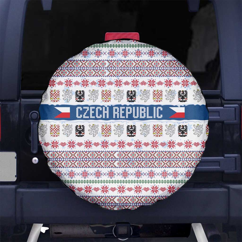 Czech Republic Christmas Spare Tire Cover with Folk Embroidery Design, National Coat of Arms, and Festive Motif - Wonder Print Shop