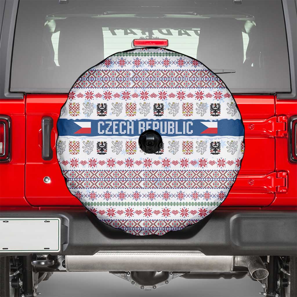 Czech Republic Christmas Spare Tire Cover with Folk Embroidery Design, National Coat of Arms, and Festive Motif - Wonder Print Shop